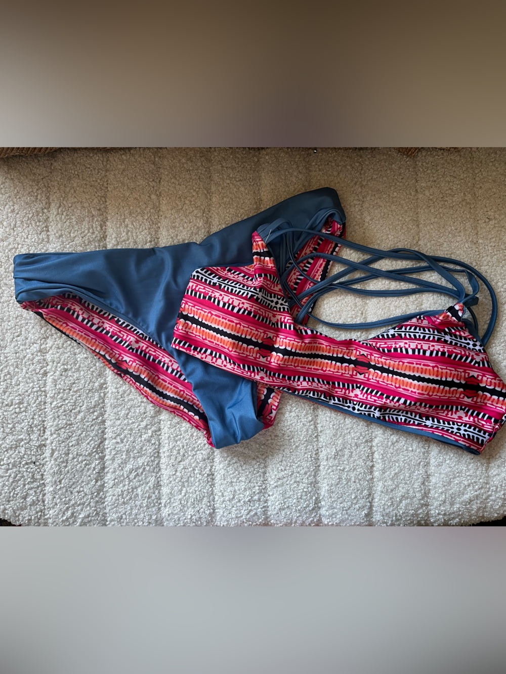 Reversible Bikini Bottoms in Blue and Pink Pattern